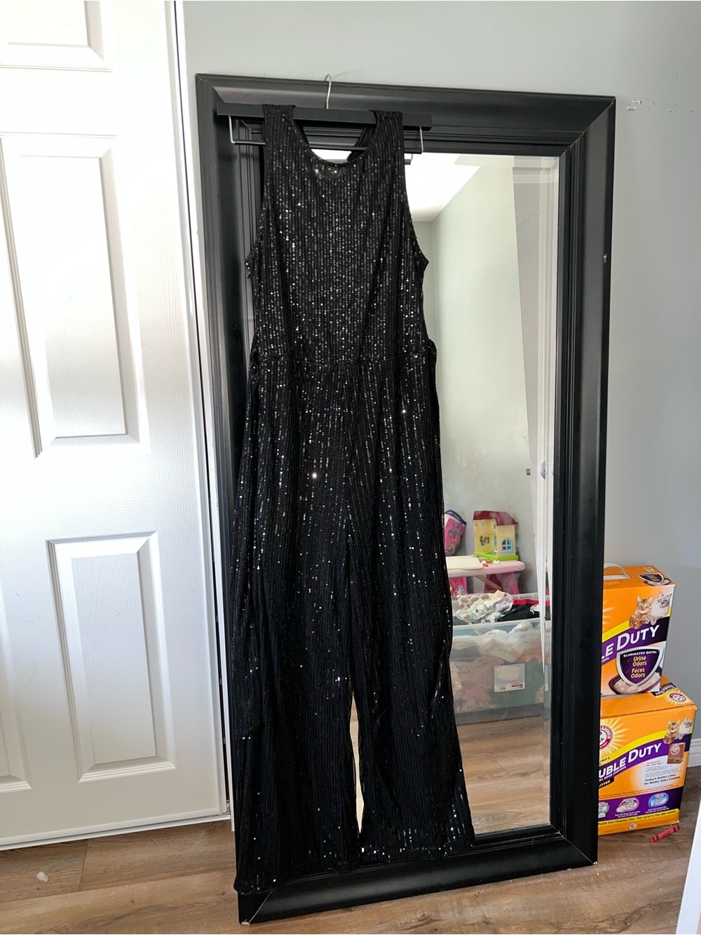 Black Sequin Wide-Leg Jumpsuit